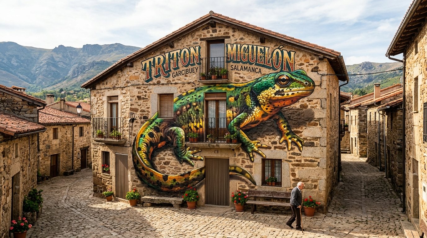 Tritón Miguelón: el mural gigante de Garcibuey que puso a un pueblo de 180 habitantes en el mapa mundial